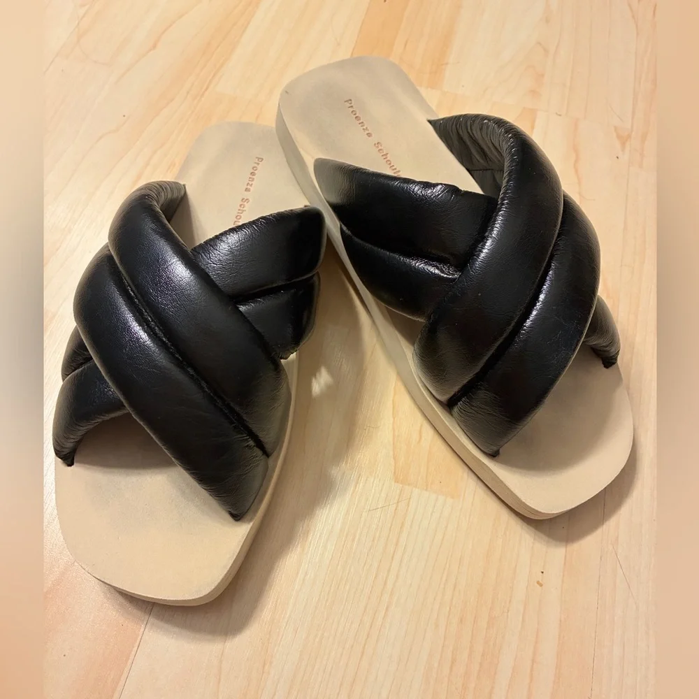 Proenza Schouler Black Padded Float Crossover Slide Sandals